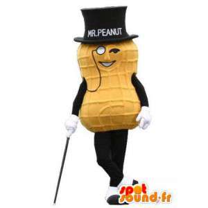 Mascotte de cacahuète jaune géante avec un chapeau haut de forme - MASFR005780 - Mascottes Fast-Food