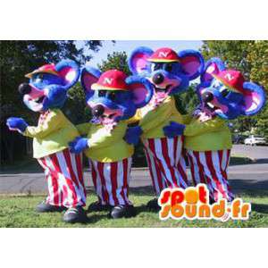 Mouse mascot dressed in blue colorful outfits. Pack of 4 - MASFR005781 - Mouse mascot