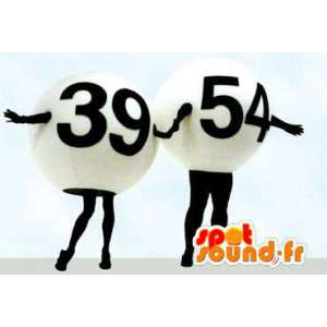 Maskott lotteri baller, 39 og 54, sort og hvitt - MASFR005790 - Maskoter gjenstander