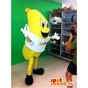 Mascotte de banane jaune géante. Costume de banane - MASFR005794 - Mascotte de fruits