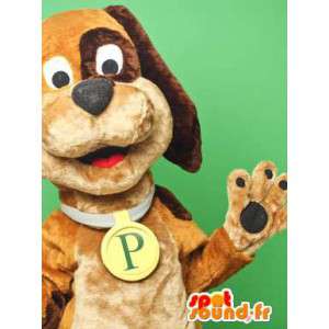 Tvåfärgad brun hundmaskot. Hunddräkt - Spotsound maskot