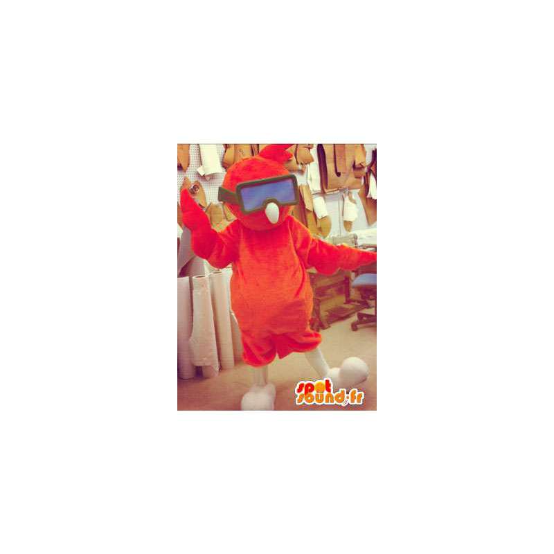 Mascotte Doiseau Rouge Avec Un Masque De Plongée