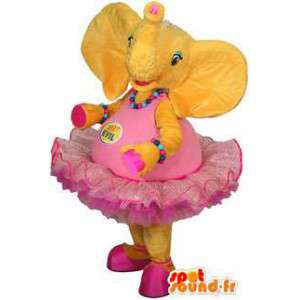 Mascotte d'éléphant jaune en tutu rose - MASFR005803 - Mascottes Elephant