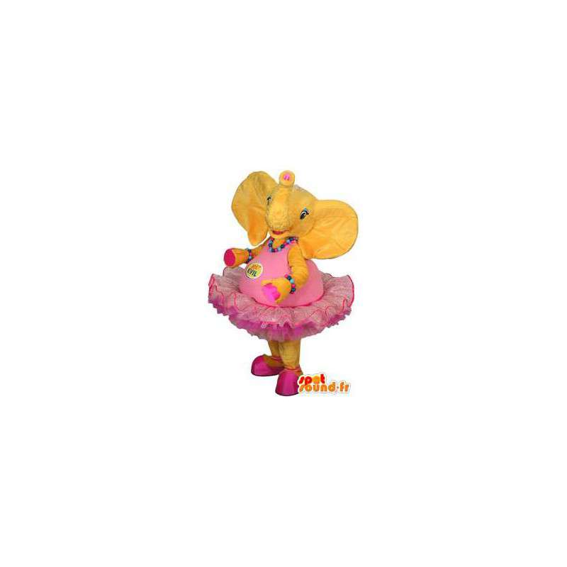 Κίτρινο ροζ φούστα ελέφαντα μασκότ - MASFR005803 - Ελέφαντας μασκότ