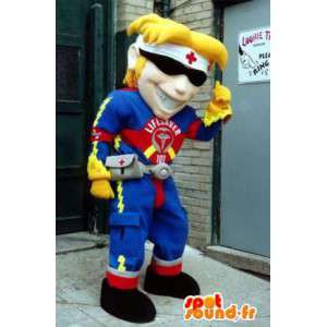 Vestida mascote socorrista em amarelo azul e vermelho - MASFR005805 - Mascotes homem