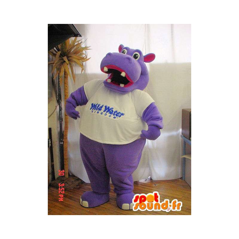 Mascotte d'hippopotame violet et rose. Costume d'hippopotame - MASFR005816 - Mascottes Hippopotame