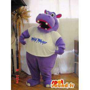 Mascot ippopotamo viola e rosa. Hippo costume - MASFR005816 - Ippopotamo mascotte