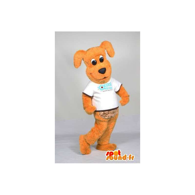白いTシャツのオレンジ色の犬のマスコット-MASFR005558-犬のマスコット