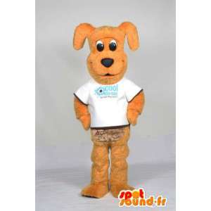 Laranja da mascote do cão na camisa branca - MASFR005558 - Mascotes cão