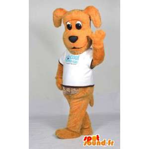 Mascotte de chien orange en t-shirt blanc - MASFR005558 - Mascottes de chien