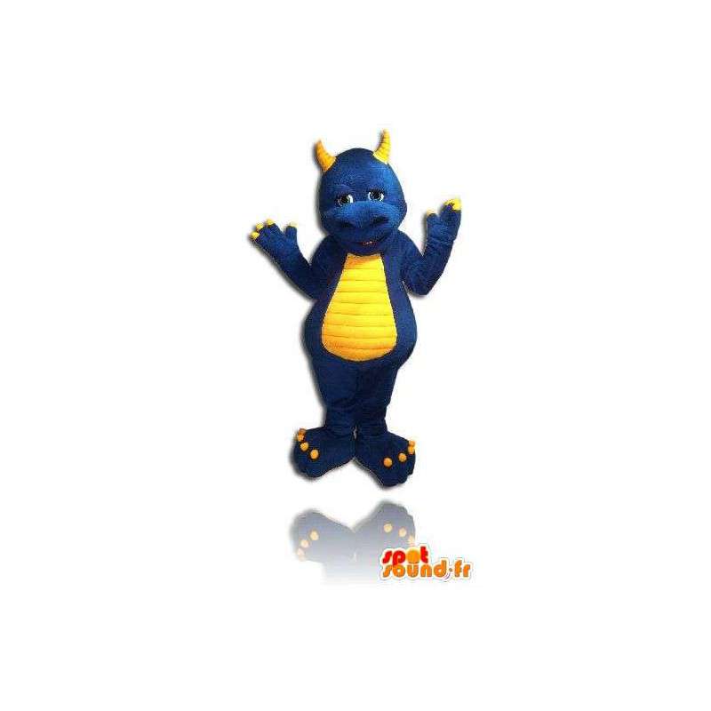 青と黄色のドラゴンのマスコット。恐竜コスチューム-MASFR005684-ドラゴンマスコット