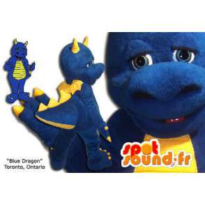Blauwe en gele draak mascotte. Dinosaur Costume - MASFR005684 - Dragon Mascot