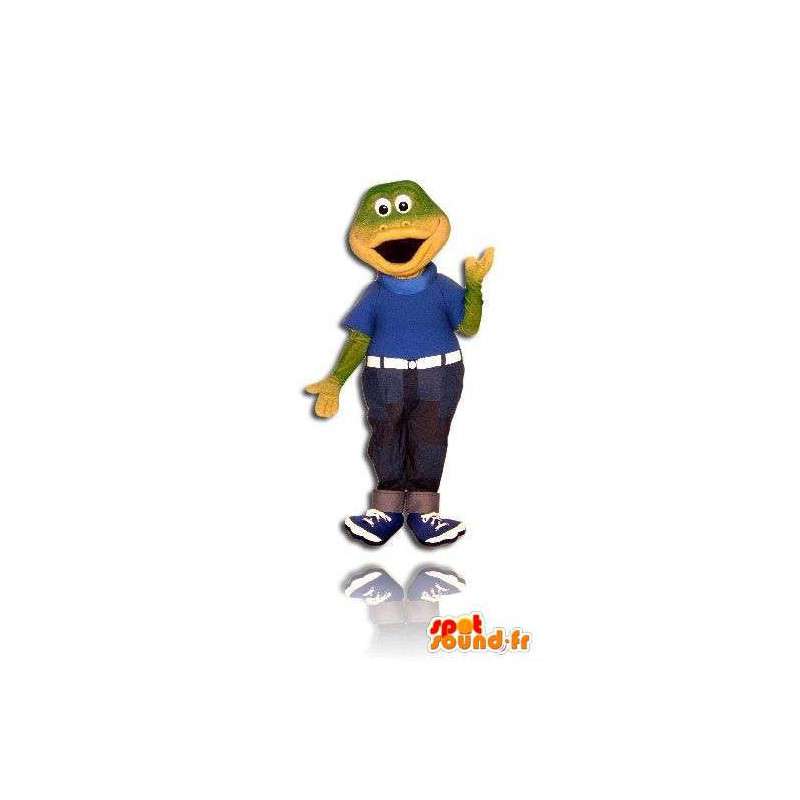 Green frog mascot denim. Crocodile costume - MASFR005685 - Mascot of crocodiles