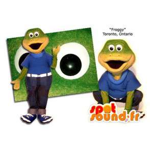 Green frog mascot denim. Crocodile costume - MASFR005685 - Mascot of crocodiles