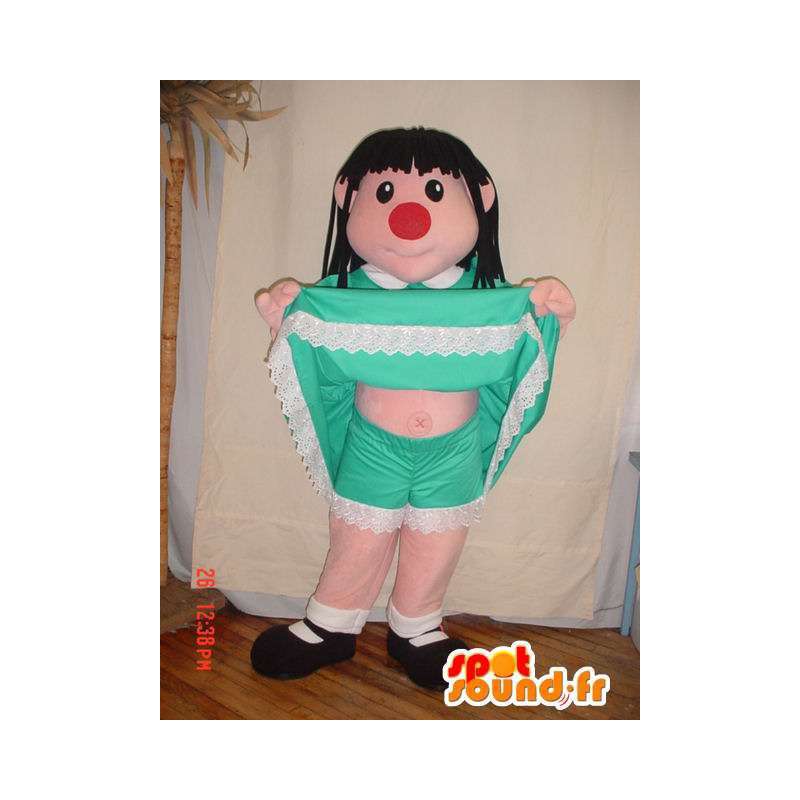 Mascota de la muchacha con un vestido verde y una nariz roja - MASFR005692 - Chicas y chicos de mascotas