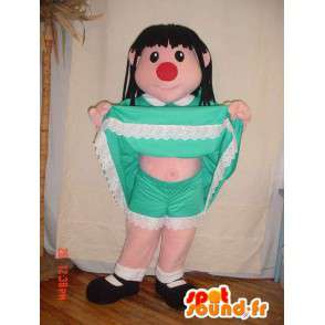 Mascota de la muchacha con un vestido verde y una nariz roja - MASFR005692 - Chicas y chicos de mascotas