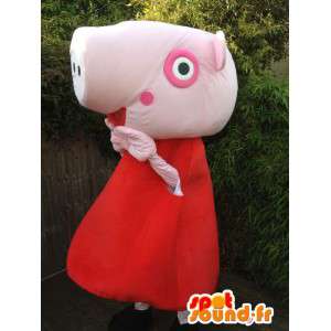 Mascote porco cor de rosa vestido de vermelho - MASFR005736 - mascotes porco