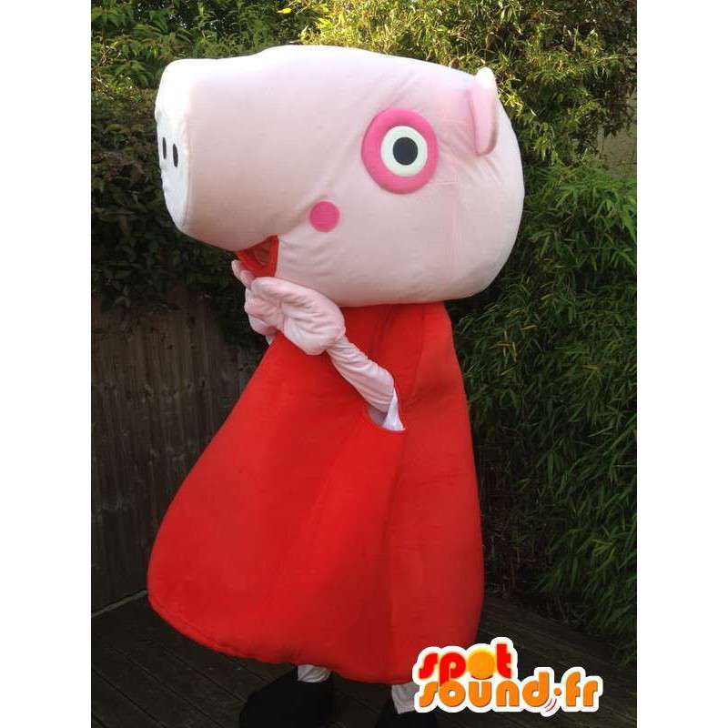 Mascote porco cor de rosa vestido de vermelho - MASFR005736 - mascotes porco