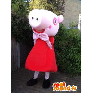 Mascote porco cor de rosa vestido de vermelho - MASFR005736 - mascotes porco