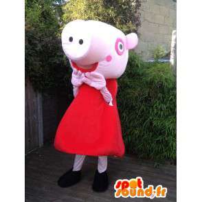 Pink gris maskot klædt i rødt - Spotsound maskot