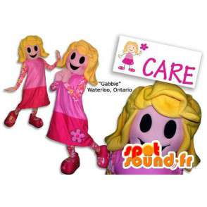 Mascotte blonde meisje in roze prinses mode - MASFR005788 - Mascottes Boys and Girls