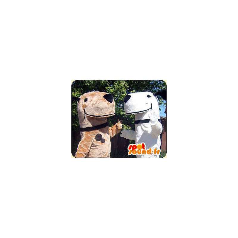 Mascottes de chien, un marron, un blanc. Pack de 2 costumes - MASFR005807 - Mascottes de chien