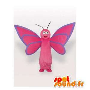 Mascotte de papillon rose et bleu. Costume de papillon - MASFR006020 - Mascottes Papillon