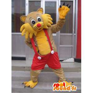 Cat Mascot in rode overall. catsuit - MASFR006044 - Cat Mascottes