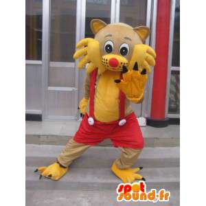 Cat Mascot in rode overall. catsuit - MASFR006044 - Cat Mascottes