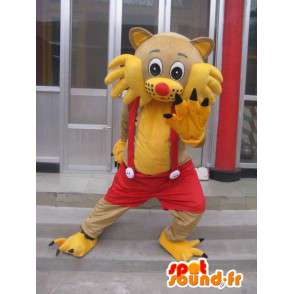 Mascot cat red overalls. Cat suit - MASFR006044 - Cat mascots