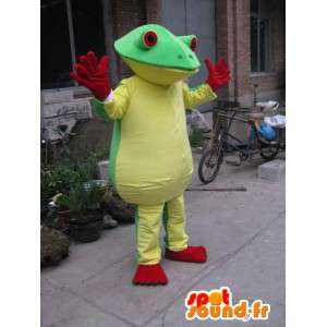 Mascot vihreä sammakko, keltainen ja punainen - MASFR006050 - sammakko Mascot