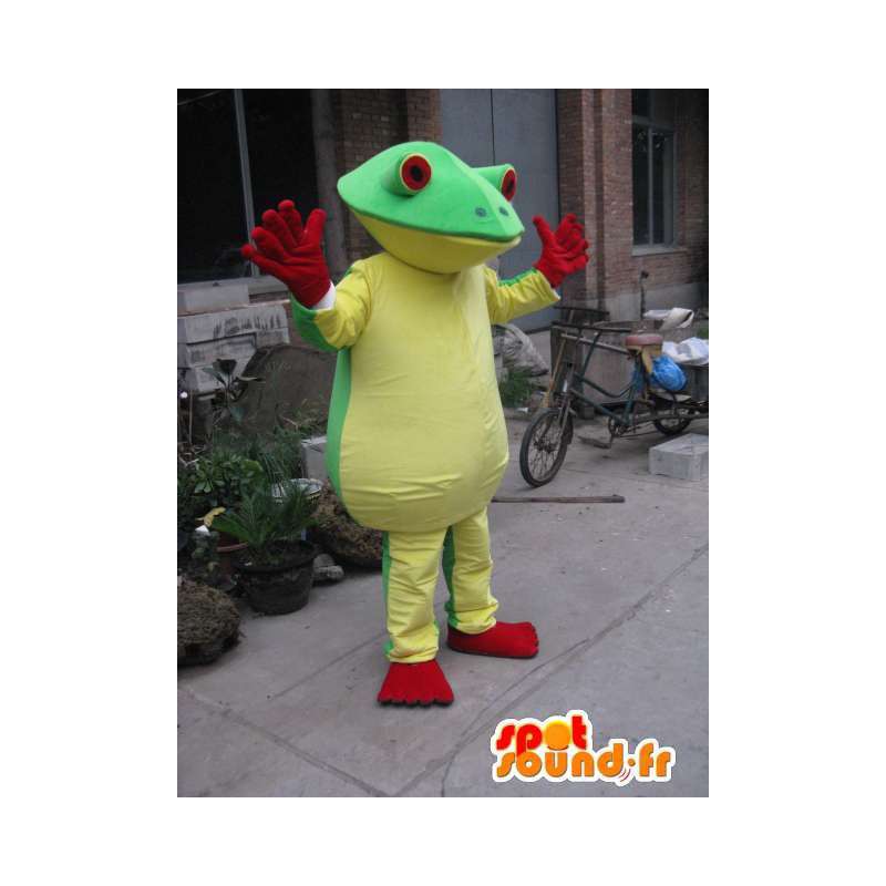 Mascotte de grenouille verte, jaune et rouge - MASFR006050 - Mascottes Grenouille