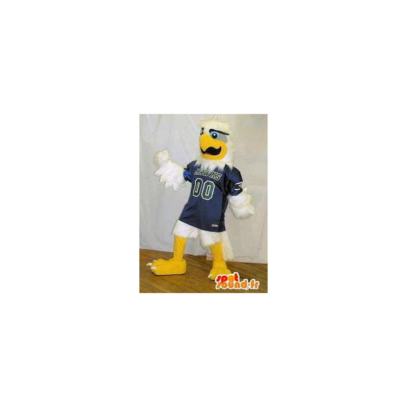 Mascot white eagle in blue sports jersey. Bird costume - MASFR005715 - Mascot of birds