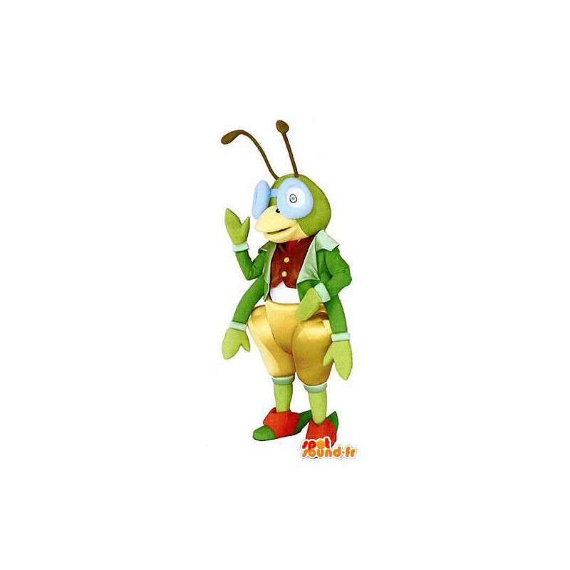 Green grasshopper mascot wearing glasses. Costume Cricket - MASFR005832 - Mascots insect