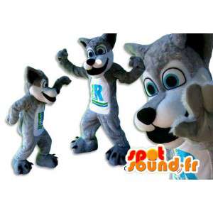 Grijze en witte wolf mascotte. Grijze Wolf Costume - MASFR005839 - Wolf Mascottes