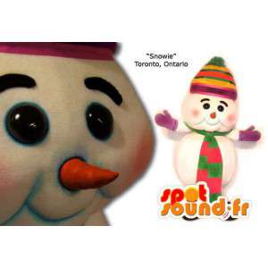 Hvit Snowman Mascot med en lue og skjerf - MASFR005845 - Man Maskoter