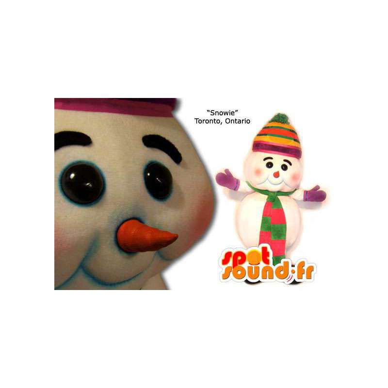 Hvit Snowman Mascot med en lue og skjerf - MASFR005845 - Man Maskoter