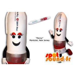Mascot hvid og rød pen, kæmpe. Pen kostume - Spotsound maskot