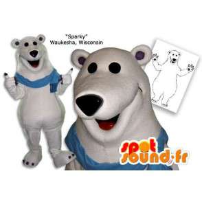 Mascote urso polar branco com um lenço azul - MASFR005854 - mascote do urso