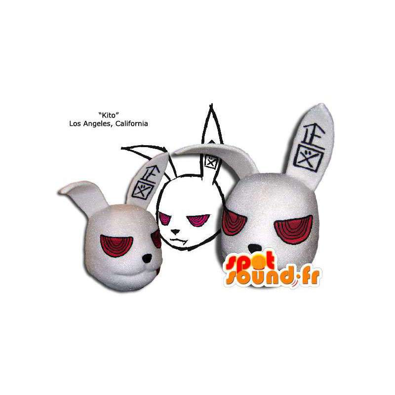 Mascot head giant rabbit, white and red - MASFR005856 - Rabbit mascot