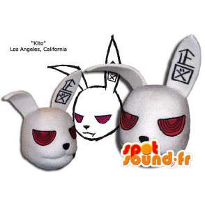 Mascot head giant rabbit, white and red - MASFR005856 - Rabbit mascot