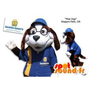 Hundmaskot i blå och gul uniform - Spotsound maskot