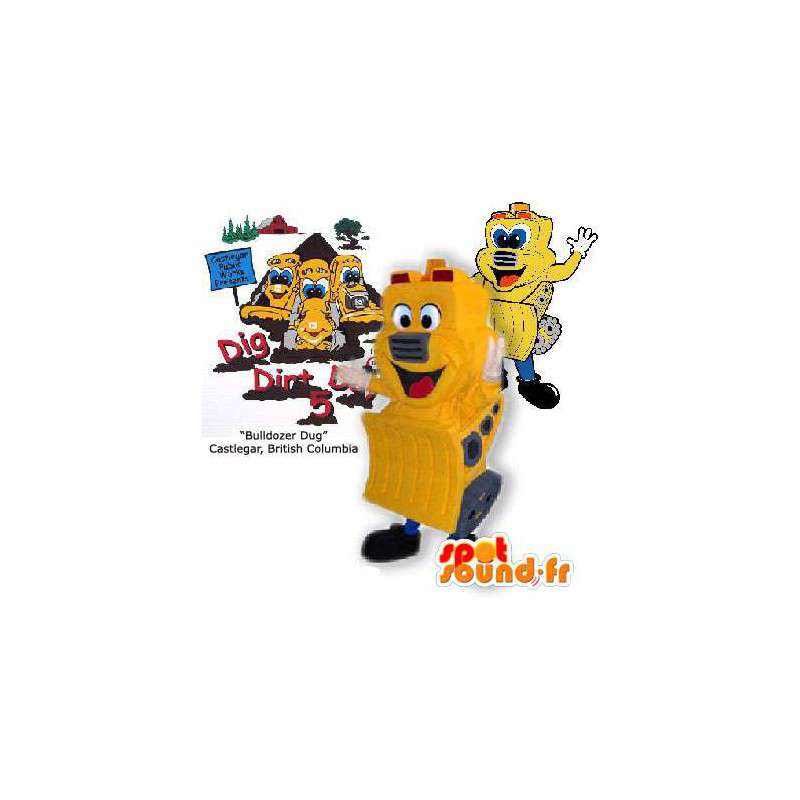 Gele bulldozer mascotte. Toy Suit - MASFR005869 - mascottes objecten