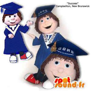 Mascote de pós-graduação no uniforme azul. Costume de pós-graduação - MASFR005872 - Mascotes homem