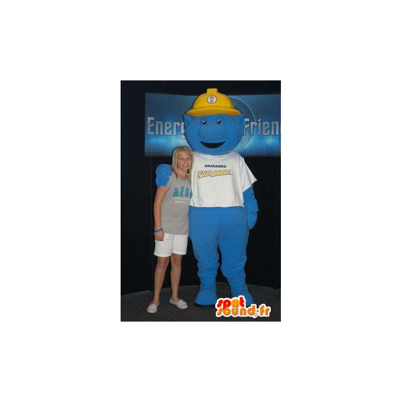 Blauw monster mascotte met een gele helm - MASFR005899 - mascottes monsters