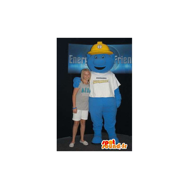 Mascotte de monstre bleu avec un casque jaune - MASFR005899 - Mascottes de monstres