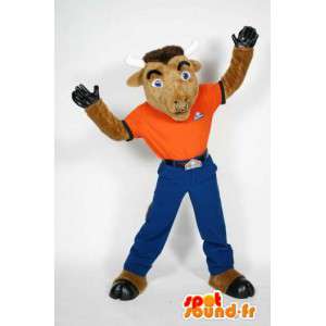 Geit mascotte gekleed in oranje en blauw - MASFR005907 - Mascottes en geiten Geiten