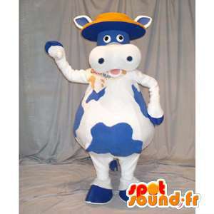 Mascotte blauwe en witte koe. koekostuum - MASFR005911 - koe Mascottes