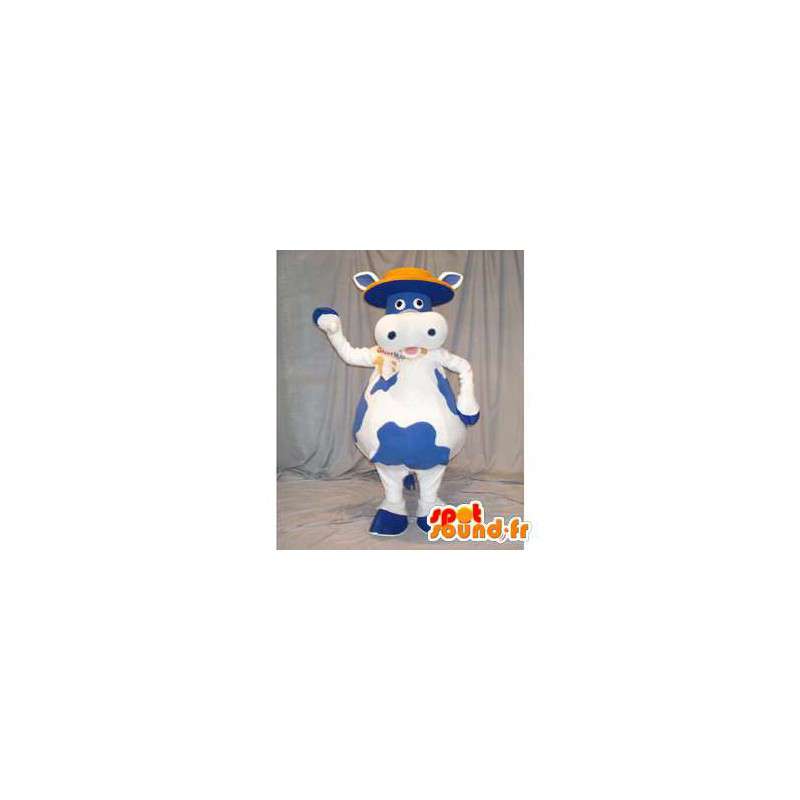 Mascotte blauwe en witte koe. koekostuum - MASFR005911 - koe Mascottes