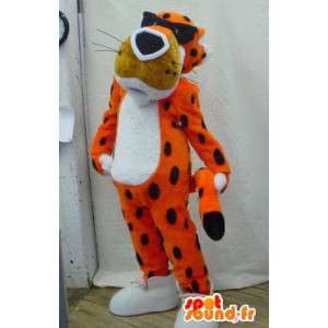 Orange tigermaskot, svartvitt med glasögon - Spotsound maskot